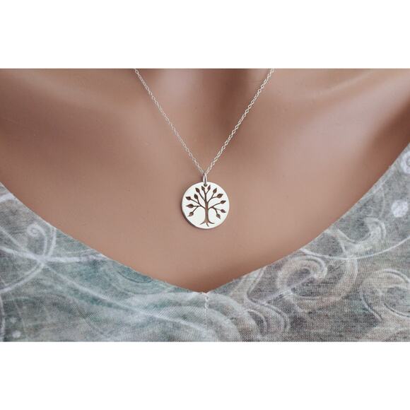 Sterling Silver Openwork Tree of Life Charm Necklace - Picture 2 of 4